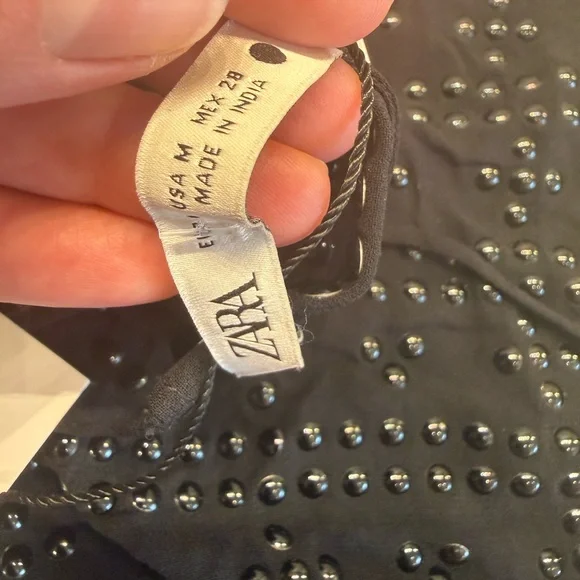 ZARA Sheer Studded Lace-Up Back Camisole Top Black | Sexy Night Out Party Top M - Picture 7 of 7